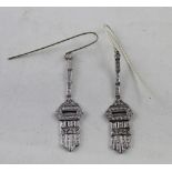 A pair of white metal and diamond Art Deco style earrings, approx 9.3g.