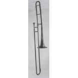 A silver-plated trombone by Boosey & Co, Class B number 109381.