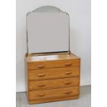 A mid-20th century oak mirror-back four-drawer chest of drawers, 165 x 90cm.