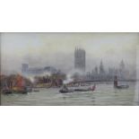 SIR HUBERT JAMES MEDLYCOTT (1841-1921); watercolour, 'London (1907)', 36 x 73cm, framed and glazed.