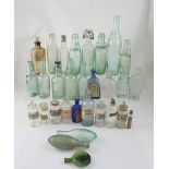 A collection of named chemist jars together with antique and vintage collectable bottles including