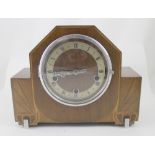 A 1930s Art Deco inlaid mahogany mantel clock, Westminster chime,