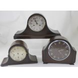 Three oak-cased mantel clocks, the largest marked for J Holgate Accrington, height 26cm,
