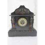 A Victorian large and impressive slate and marble mantel clock of architectural form,