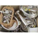 A quantity of silver plated items to include toast racks, trays, large trumpet vase, goblets, tazza,