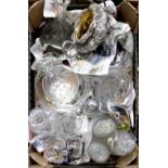 A large quantity of various glassware to include three decanters in a silver-plated stand,