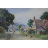 ALFRED A WATERS (1849-1912); watercolour, 'Rural Idyll with Thatched Cottage' 40 x 50cm,