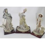 Three modern Capodimonte figures, each raised on wooden plinth bases (3).