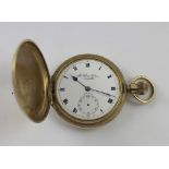 A Thomas Russell & Son 'Premier' gold plated keyless wind full hunter pocket watch,