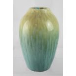 RUSKIN; a crystalline glazed vase of ovoid form, impressed factory marks and dated 1932 to base,