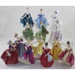 Twelve Doulton figures including 'Autumn Breeze', HN3316 'Amy', HN3413 'Kathryn',