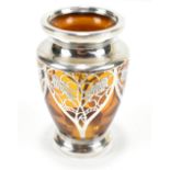 FRIEDRICH DEUSCH FOR JOSEPHINEN HÜTTE; an Art Nouveau amber glass vase of tapered form with flared