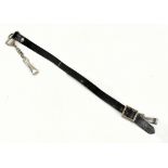 A German Third Reich SS leather sword sling with plated metal buckles and loops, length approx