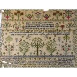 A 19th century religious sampler, inscribed with religious verse, by Frances Ann Thompson Carlton