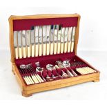 RELIANCE; a silver plated oak cased canteen of cutlery.