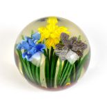 LUNDBERG STUDIOS; a glass paperweight, 'Mixed Iris', signed and dated 1995 to rim, diameter 8cm.