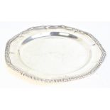 THOMAS BRADBURY & SONS; a Victorian hallmarked silver circular tray with shaped gadrooned rim,