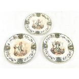 SARREGUEMINES; three transfer decorated plates from the 'musique' series each piece centred with a