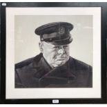 AFTER MARC STONE; a black and white print, 'Sir Winston Churchill', 50 x 51cm, framed and glazed.