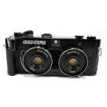 FED; a stereo camera with 35mm Industar 81 F2.8 38mm lenses, the body inscribed 'Roct/ISO' and no.