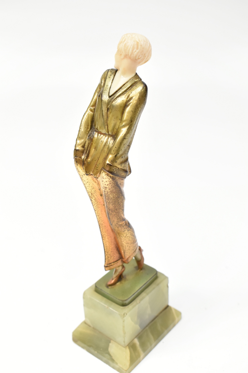 JOSEF LORENZL (1892 - 1950); an Art Deco bronze and ivory 'Pyjama Girl' figure, raised on onyx - Image 3 of 10