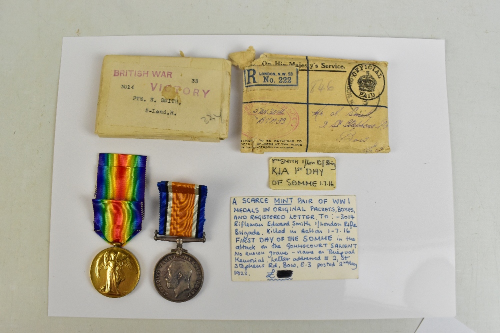 WITHDRAWN A WWI War and Victory Medal duo awarded to 3014 Pte. E.Smith 5-London Regiment; Private - Image 6 of 6