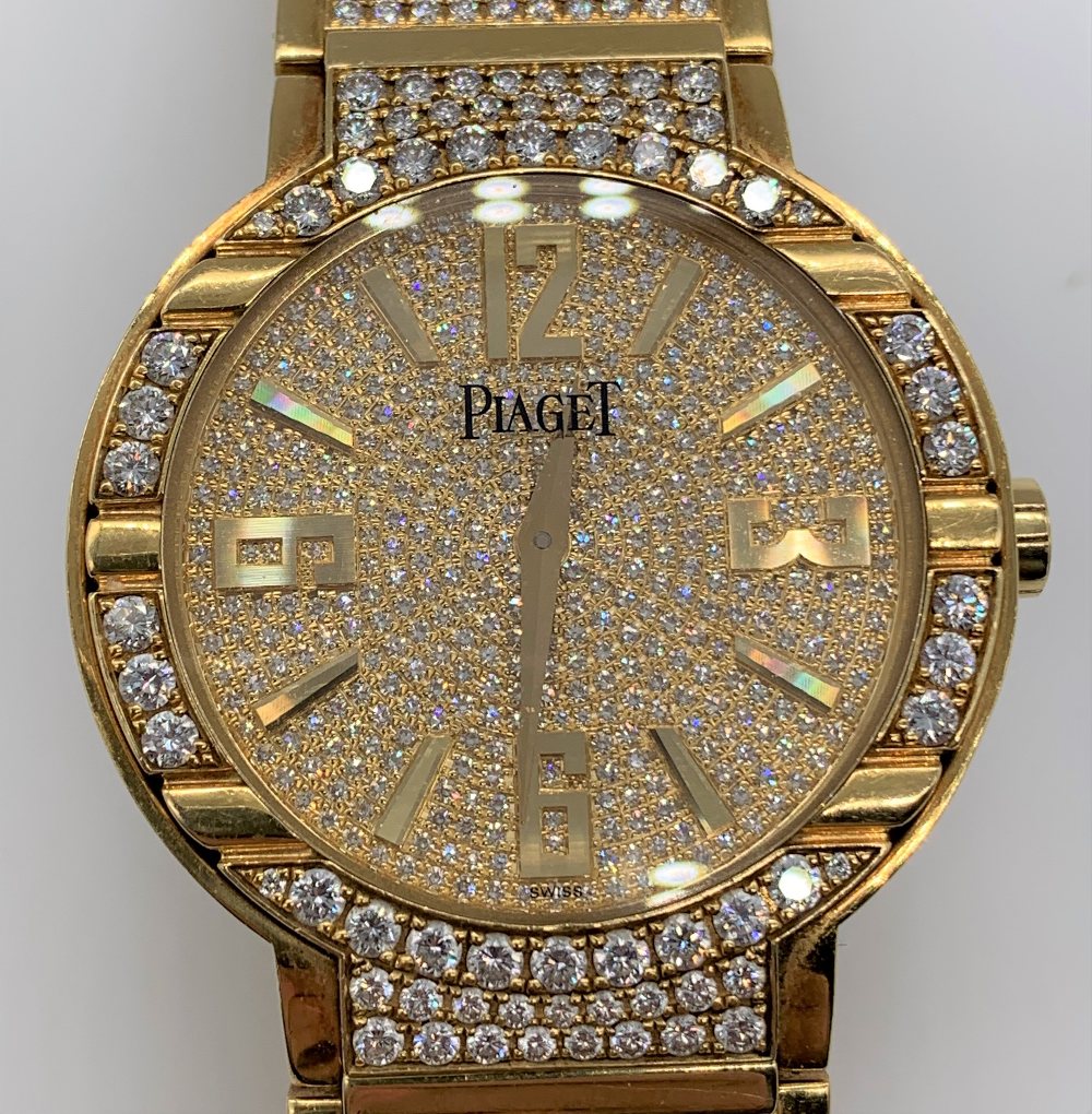 PIAGET; a gentleman's 18ct gold and diamond set wristwatch with brick link bracelet set with 600 - Image 2 of 7