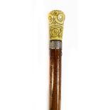 A good early 18th century marine ivory pique decorated pomander walking cane, with twist-off cap