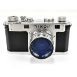 NIKON; a camera no.6126839, with Nikkor-S 1:1.4 F+5cm lens, no.321308.
