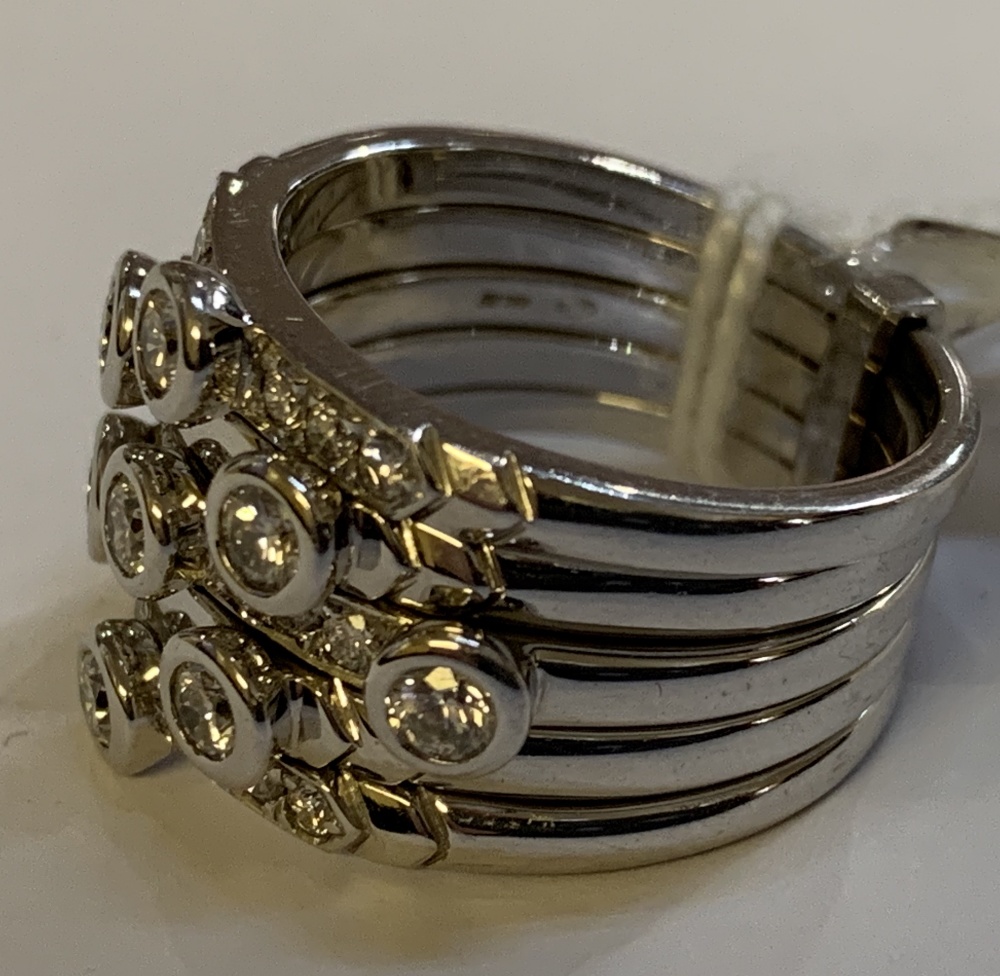 An 18ct white gold and diamond set six section ring with nine principal stones, size M 1/2, approx - Image 2 of 4
