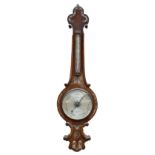 BECK OF BRADFORD; a Victorian mother of pearl inlaid rosewood banjo barometer with silvered dial.
