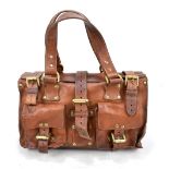 MULBERRY, ROXANNE; a Darwin oak brown leather handbag with two front pockets and gold-tone hardware,