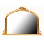 A reproduction gilt framed over mantel wall mirror with bevelled edge plate, width 125cm.