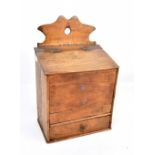 A 19th century oak and elm candle box, with single base drawer, height 34cm.