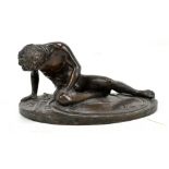 WITHDRAWN G BRANCA; a 19th century bronze figure of a nude seated soldier, signed to rim, length