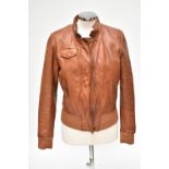 ARMANI JEANS; a light brown leather bomber jacket with zip front and zip pockets and Armani logo