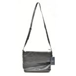 ARMANI; a black faux leather handbag with cross body strap, logo, and zip off bag, 33 x 23 x 8cm,