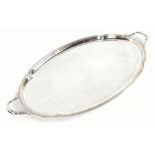 OLLIVANT & BOTSFORD; an Elizabeth II hallmarked silver twin handled oval tray, Sheffield 1958,