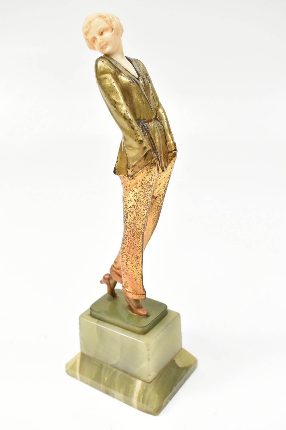 JOSEF LORENZL (1892 - 1950); an Art Deco bronze and ivory 'Pyjama Girl' figure, raised on onyx