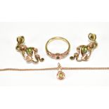 A group of 9ct Clogau Welsh gold comprising a ring, size O, necklace and a pair of earrings,