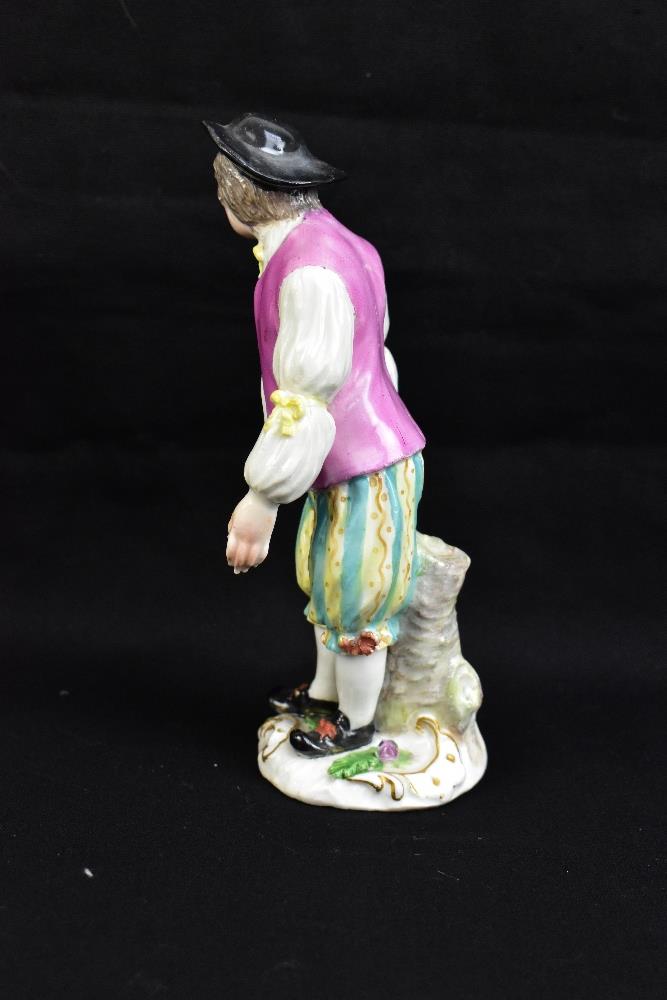 MEISSEN; a mid-18th century figure of a young gentleman wearing black hat, painted letter C to base, - Image 2 of 7