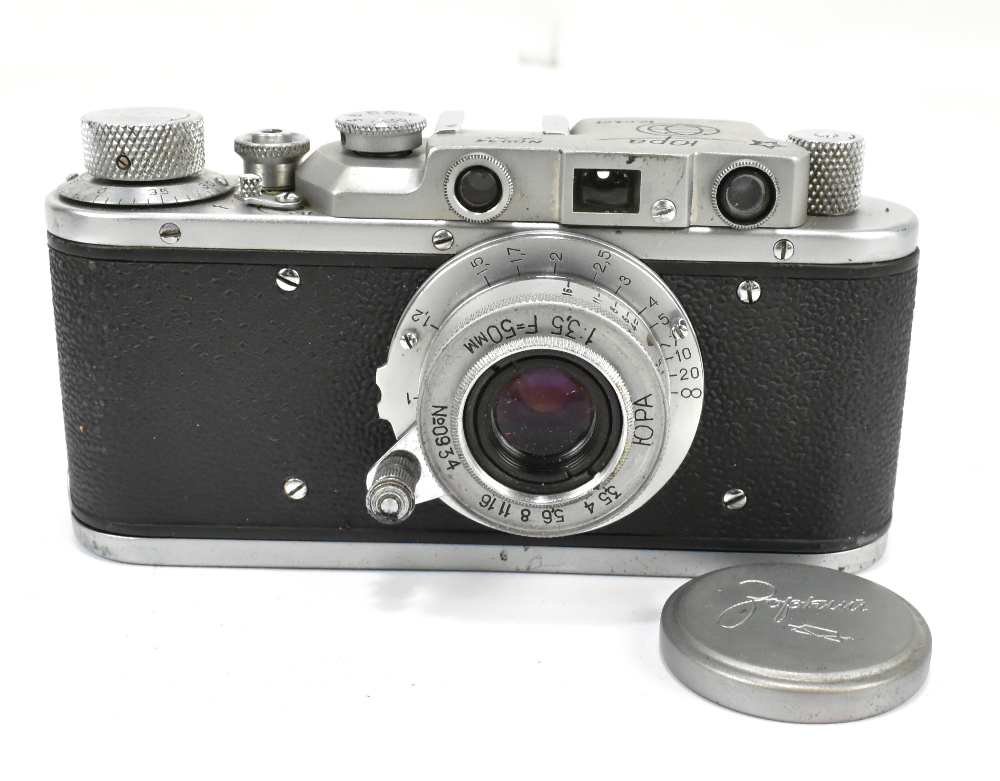 FED; a camera body no.NO934 and bearing date 12.04.61, with 1:3,5 F=50mm lens, no.0934, cased.