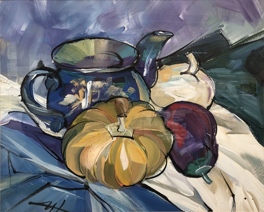 INGA KALLAGOVA-GOEHNNER (Russian contemporary); gouache, 'A Pumpkin', still life study, signed lower - Image 2 of 2