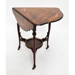 An Edwardian inlaid rosewood dropleaf occasional table of triangular form, with marquetry inlay to