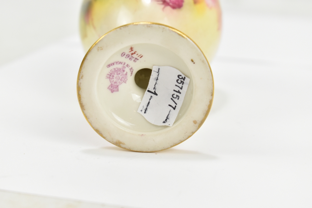 KITTY BLAKE FOR ROYAL WORCESTER; a hand painted pedestal vase, painted with fruits and flowers, - Image 2 of 2