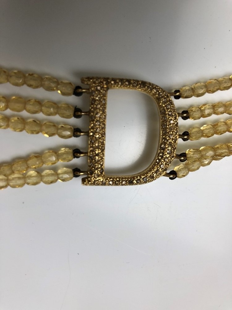 CHRISTIAN DIOR; a vintage gold toned 'D' and gold beaded choker, with a textured diamante clasp - Image 2 of 3