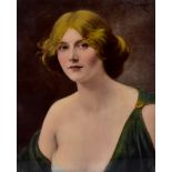 AFTER WILHELM MENZLER; a photograph heightened in oil, portrait study of a blonde haired lady in