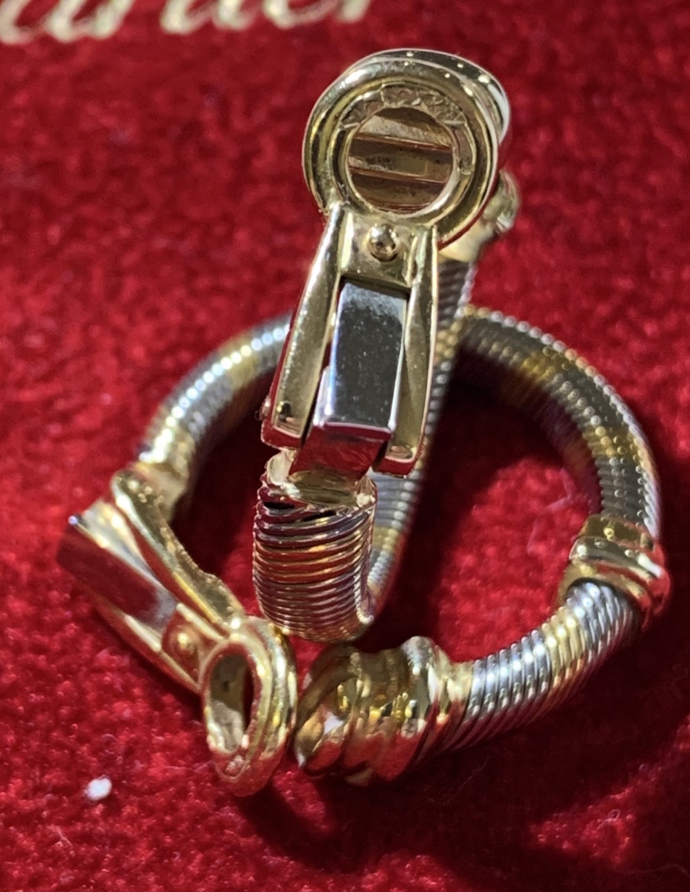 CARTIER; an 18ct two tone yellow and white gold hoop pendant suspended on a snake link 18ct yellow - Image 5 of 6