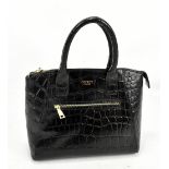 OSPREY; a black croc embossed leather handbag with gold-tone top zip and hardware, 32 x 25 x 13cm.