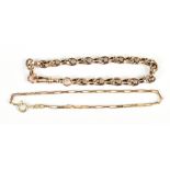 A 9ct yellow gold belcher link bracelet, length 18cm, and a further example, approx 14g (2).